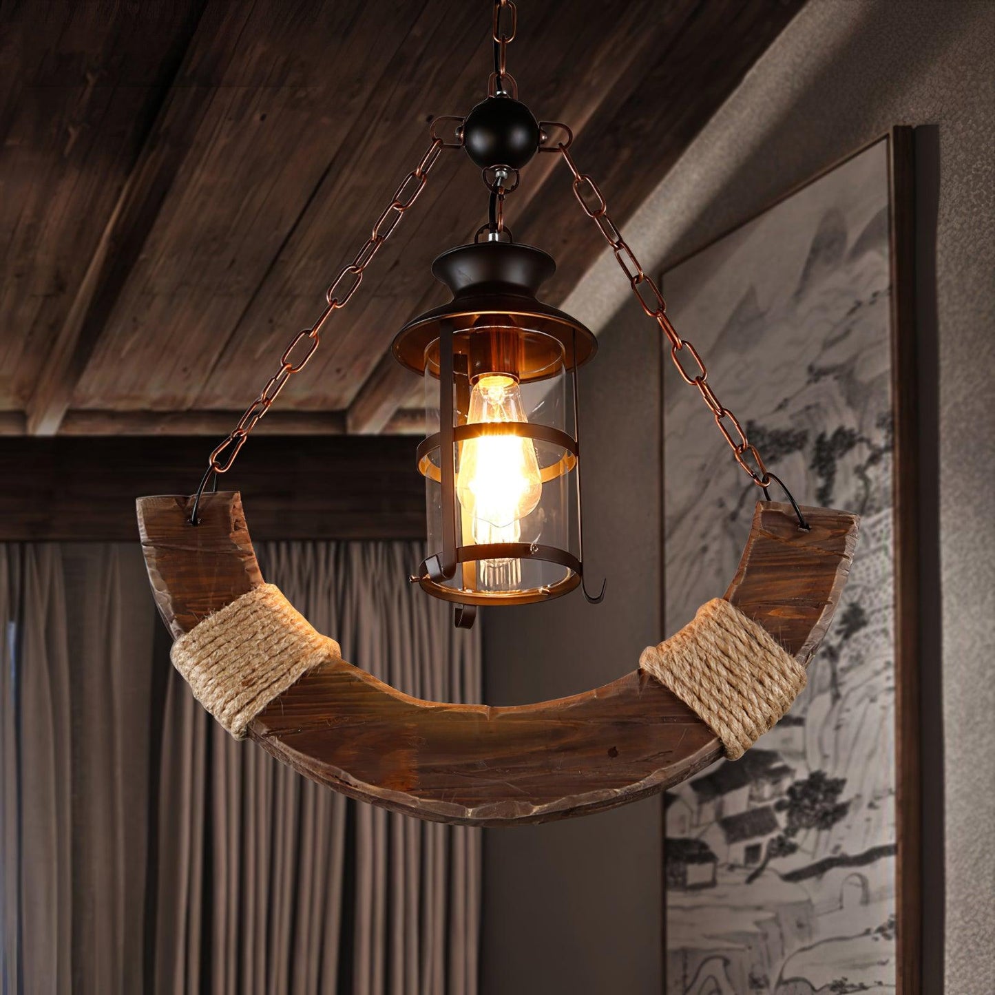 Nautical Industrial Style Wooden Ceiling fixture Chandelier