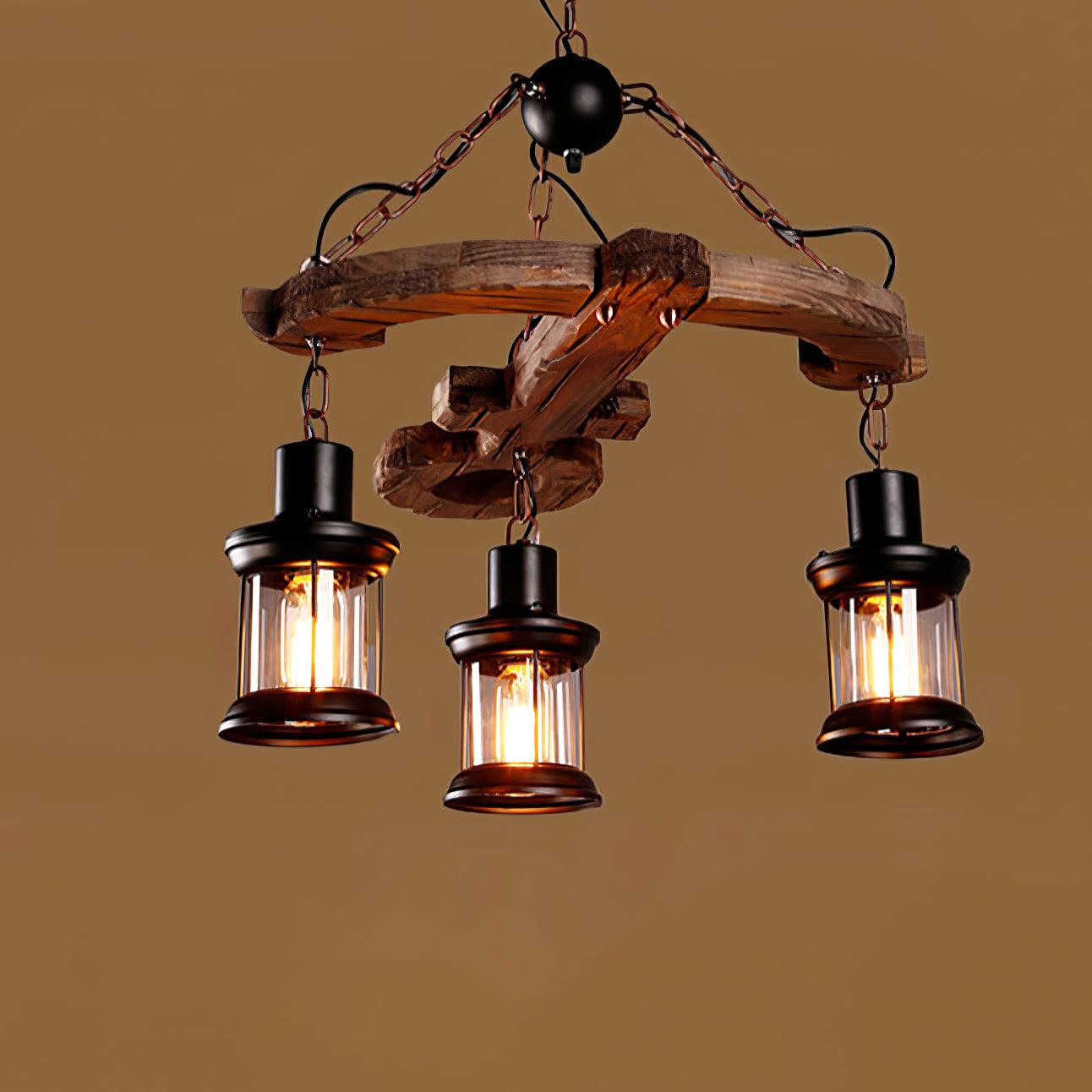 Nautical Industrial Style Wooden Ceiling fixture Chandelier