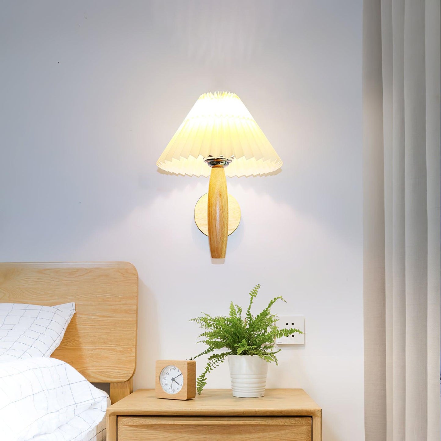 Oak Pleated Bracket light Wall Light