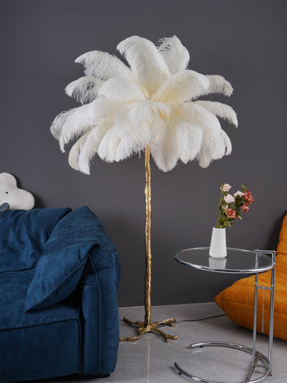 Ostrich Feather Brass Standing Lamp Floor Lamp