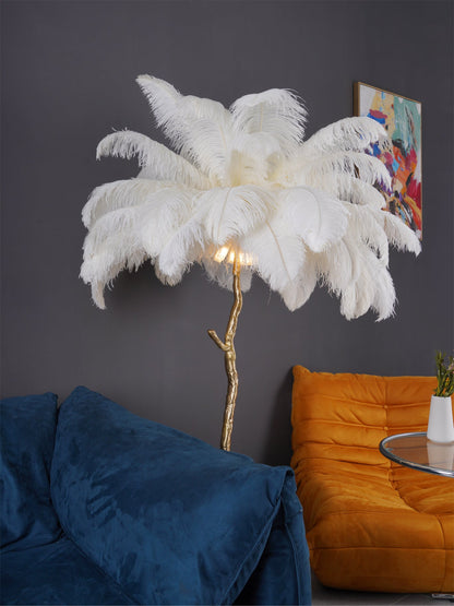 Ostrich Feather Brass Standing Lamp Floor Lamp