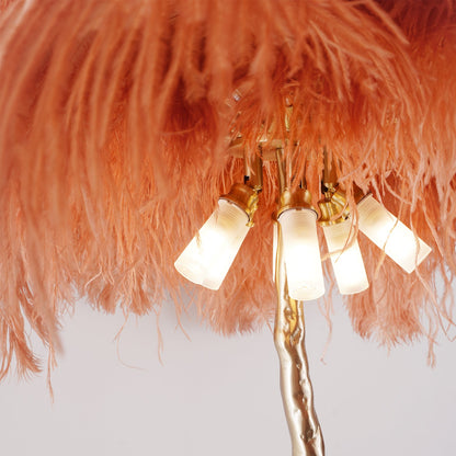 Ostrich Feather Brass Standing Lamp Floor Lamp