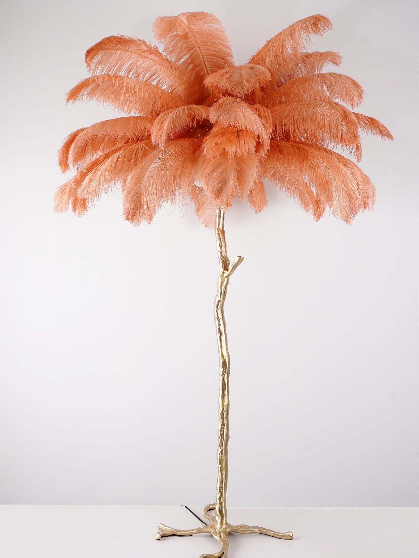 Ostrich Feather Brass Standing Lamp Floor Lamp