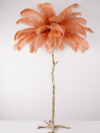 Ostrich Feather Brass Standing Lamp Floor Lamp