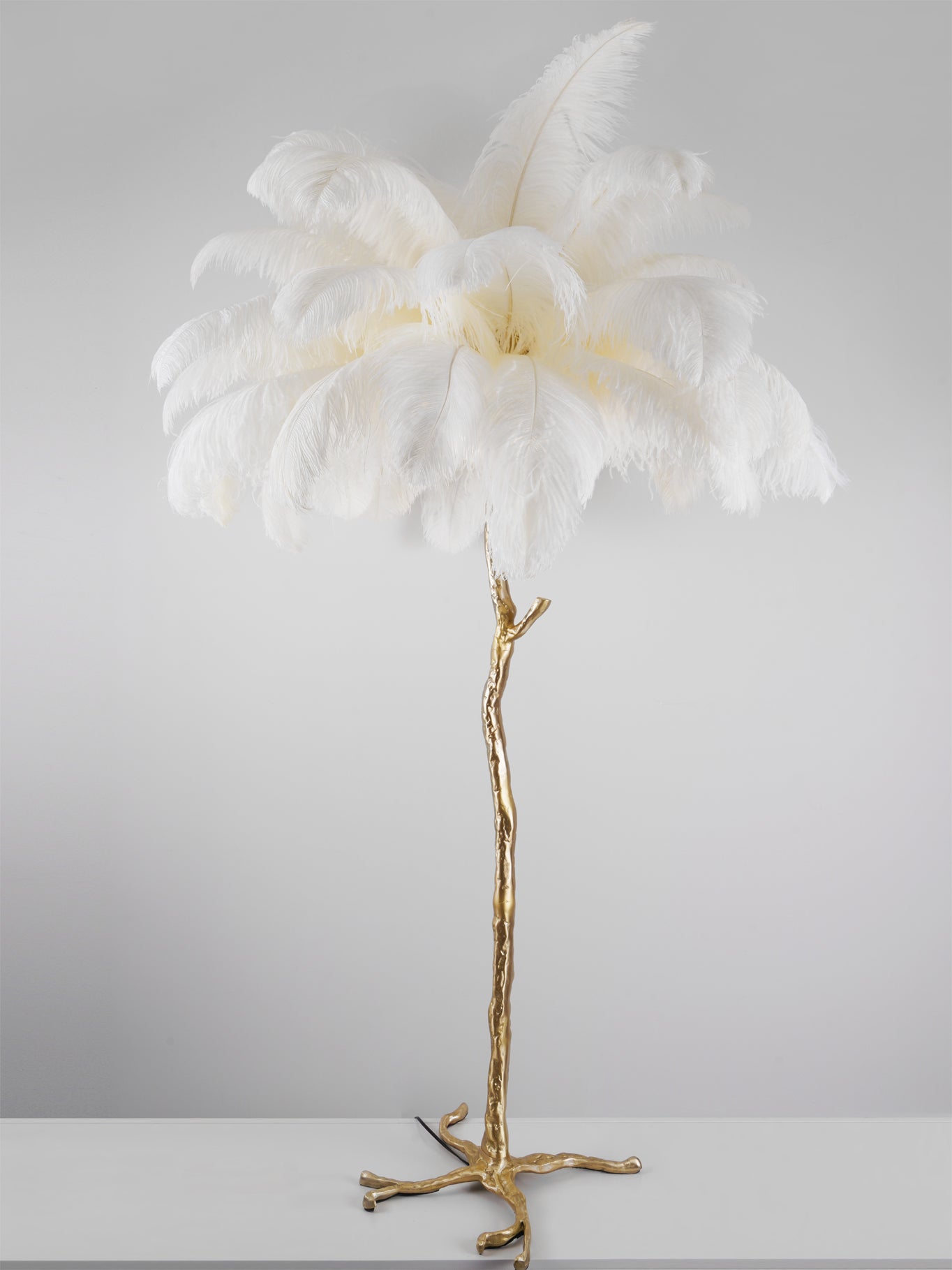 Ostrich Feather Brass Standing Lamp Floor Lamp