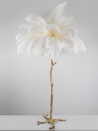 Ostrich Feather Brass Standing Lamp Floor Lamp