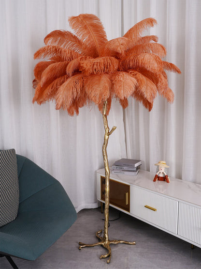 Ostrich Feather Brass Standing Lamp Floor Lamp