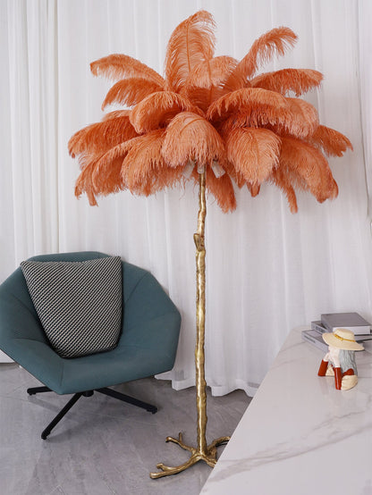 Ostrich Feather Brass Standing Lamp Floor Lamp