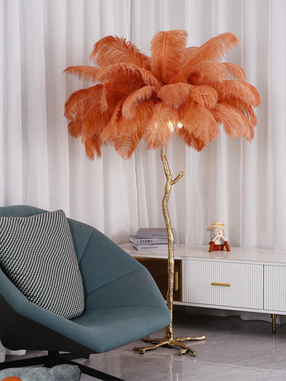 Ostrich Feather Brass Standing Lamp Floor Lamp