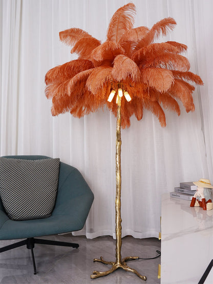 Ostrich Feather Brass Standing Lamp Floor Lamp