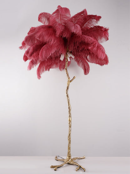 Ostrich Feather Brass Standing Lamp Floor Lamp