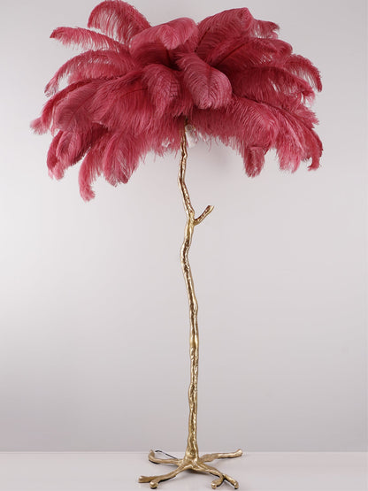 Ostrich Feather Brass Standing Lamp Floor Lamp