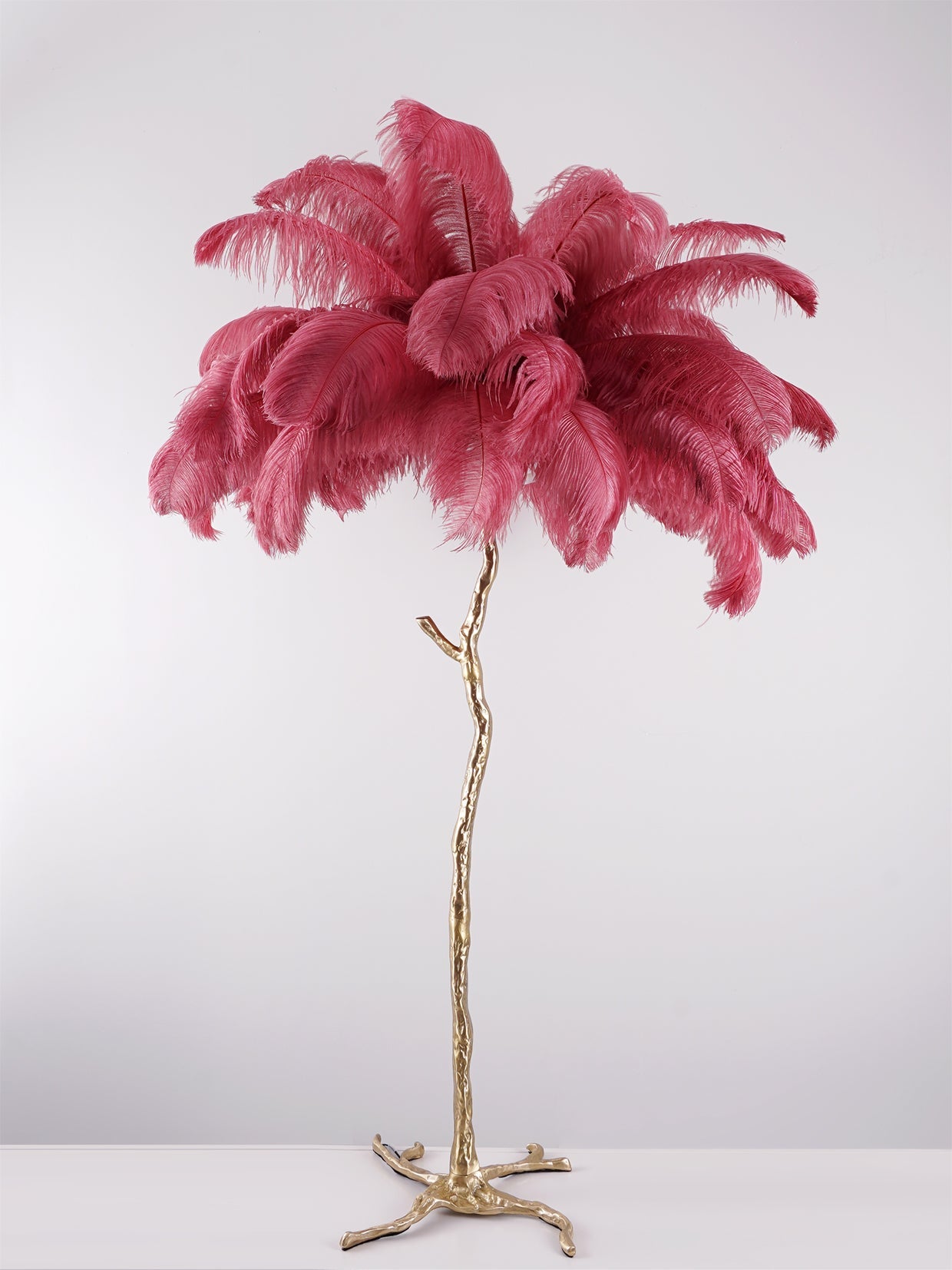 Ostrich Feather Brass Standing Lamp Floor Lamp