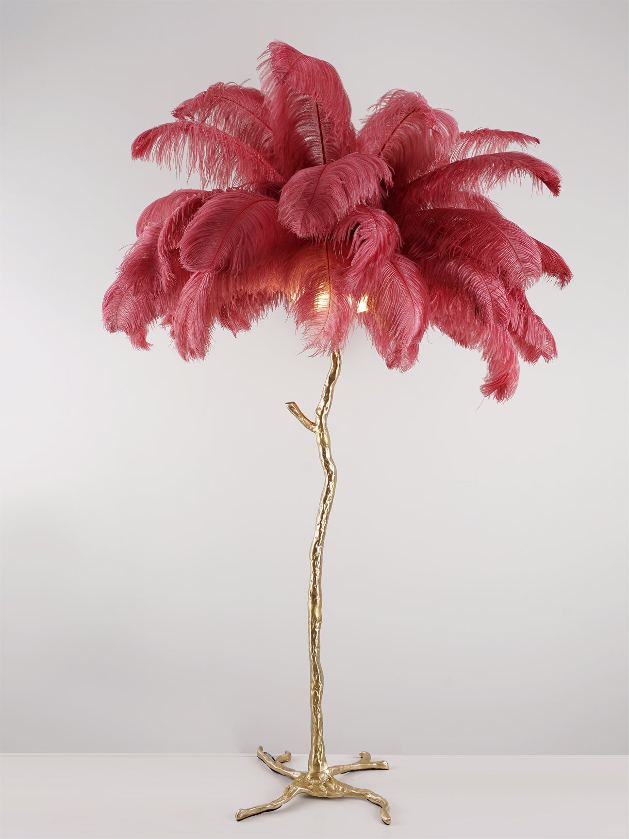 Ostrich Feather Brass Standing Lamp Floor Lamp