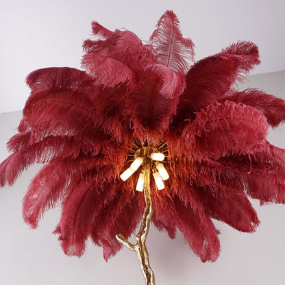 Ostrich Feather Brass Standing Lamp Floor Lamp