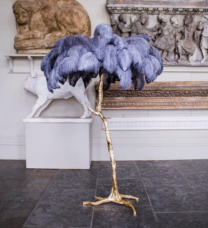 Ostrich Feather Brass Standing Lamp Floor Lamp