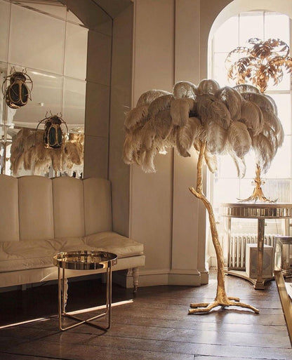 Ostrich Feather Brass Standing Lamp Floor Lamp