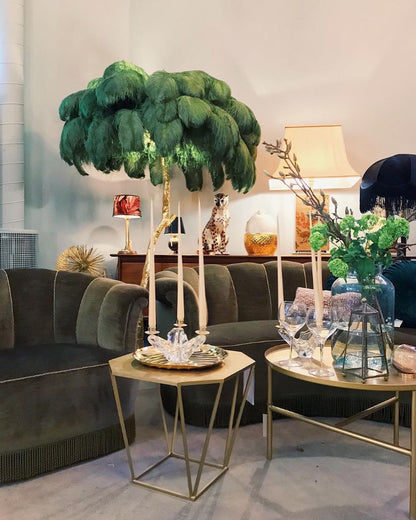 Ostrich Feather Brass Standing Lamp Floor Lamp