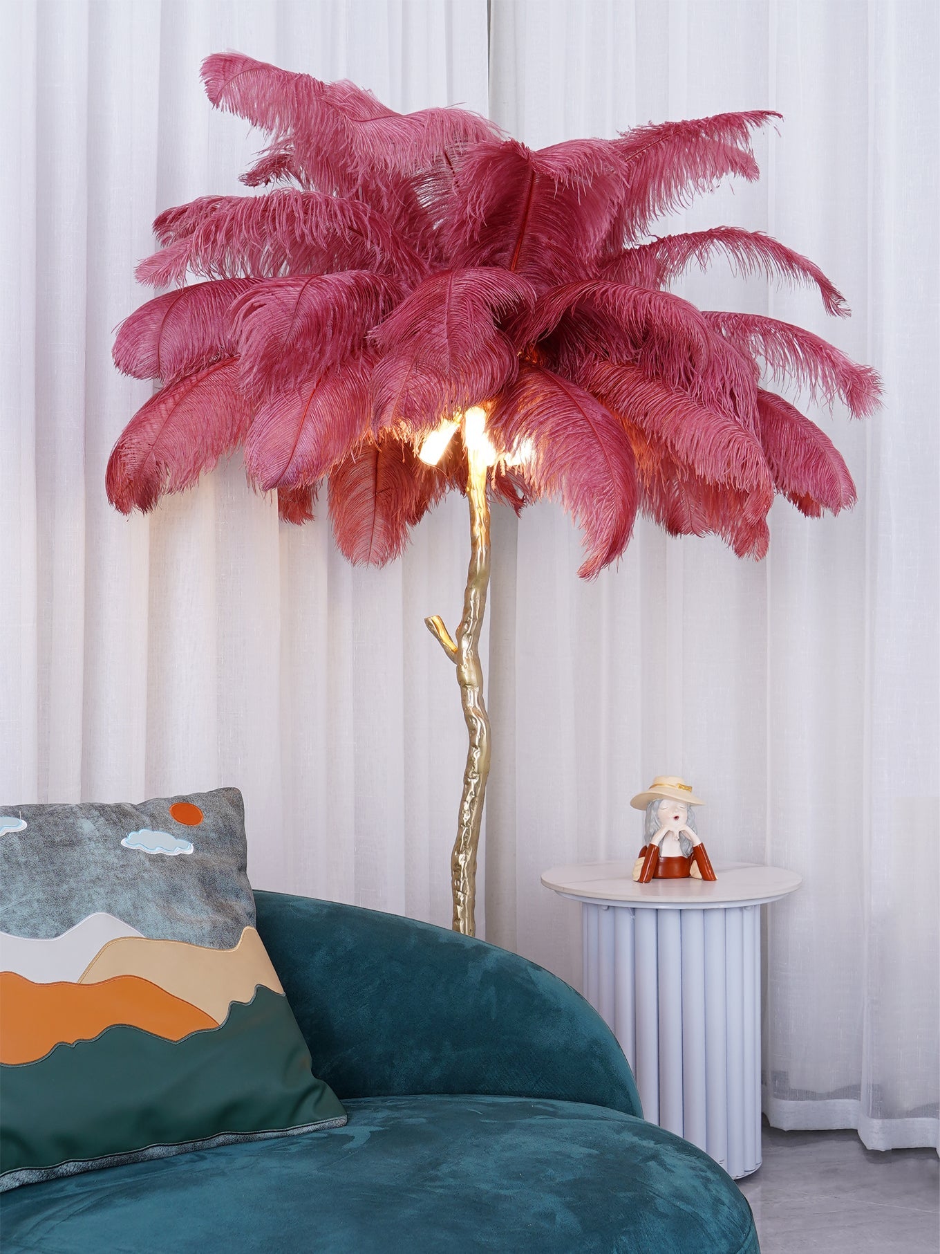 Ostrich Feather Brass Standing Lamp Floor Lamp
