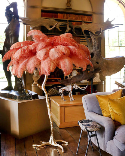 Ostrich Feather Brass Standing Lamp Floor Lamp