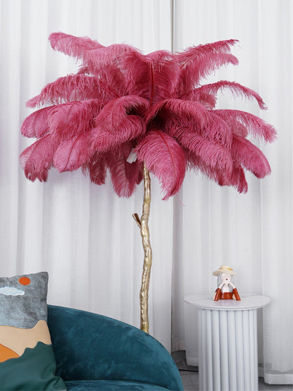 Ostrich Feather Brass Standing Lamp Floor Lamp