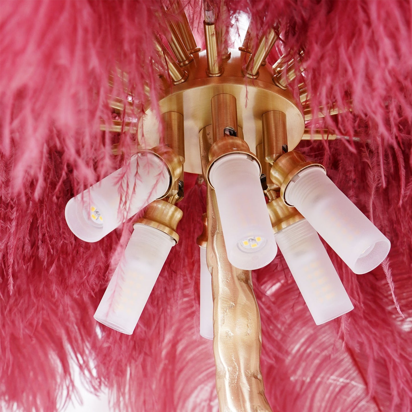 Ostrich Feather Brass Standing Lamp Floor Lamp