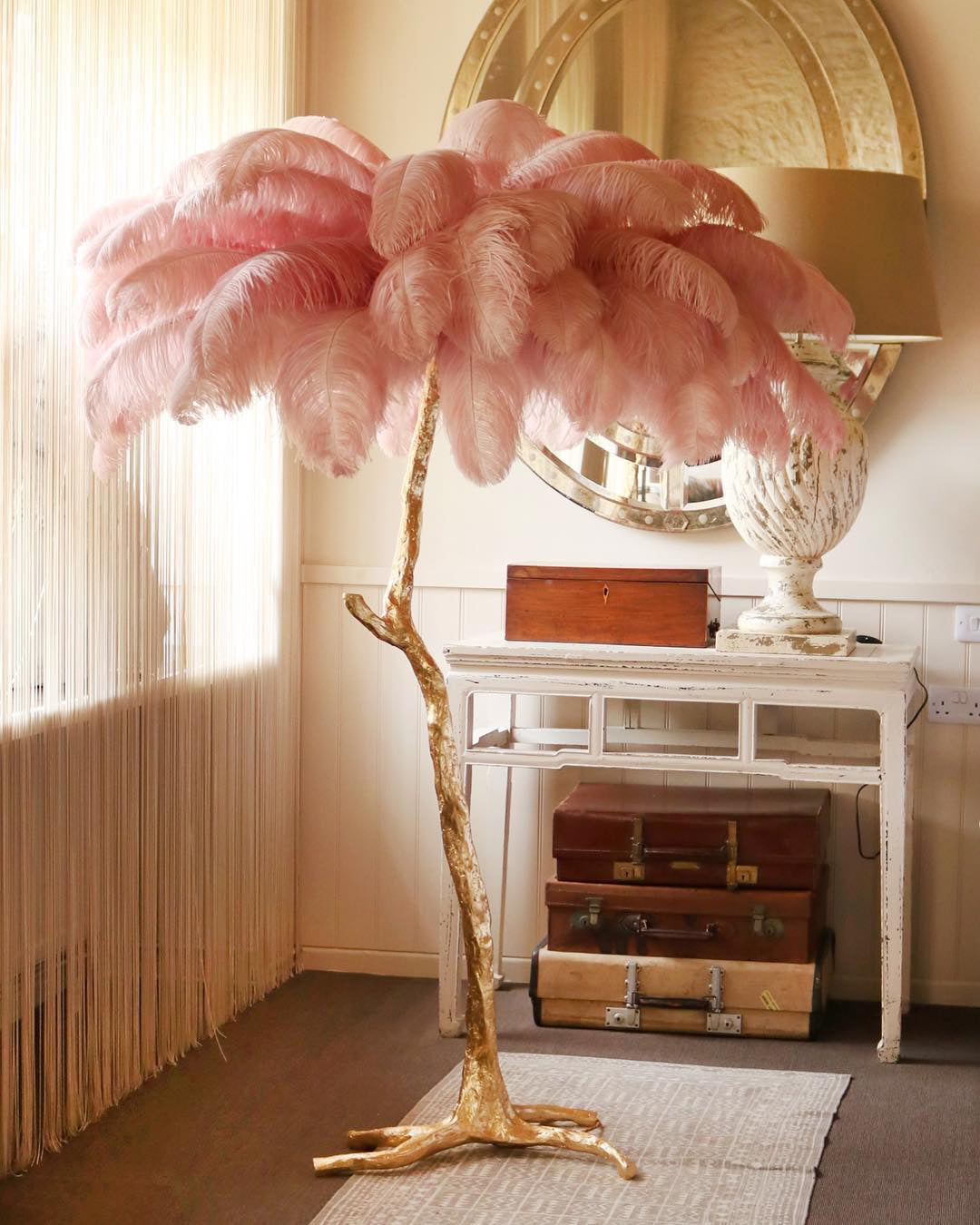 Ostrich Feather Brass Standing Lamp Floor Lamp