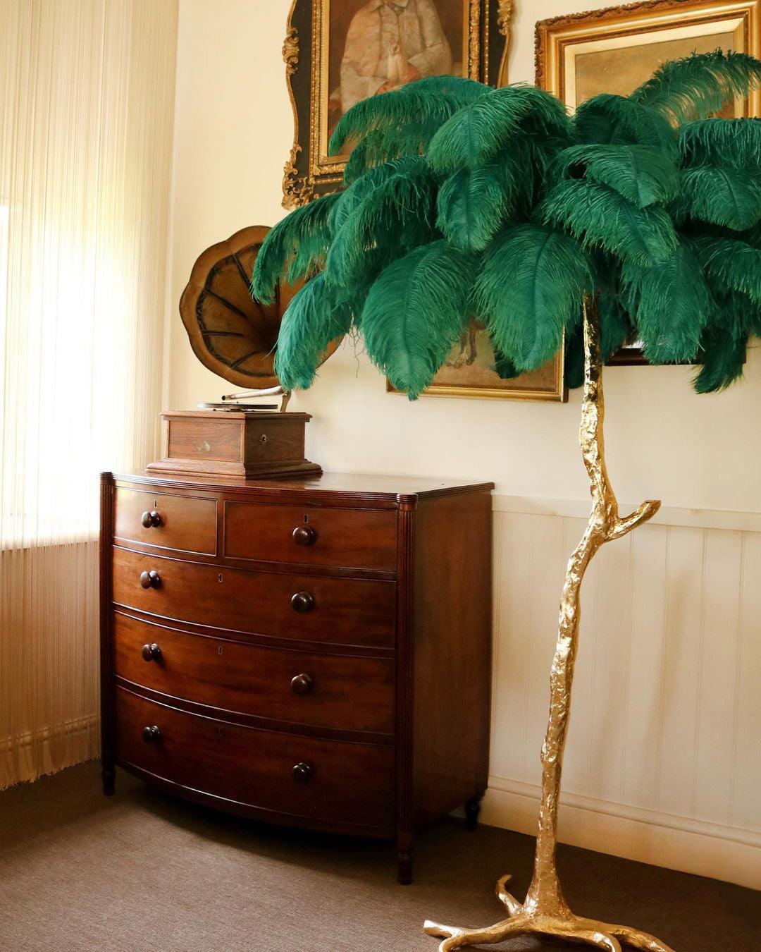 Ostrich Feather Brass Standing Lamp Floor Lamp