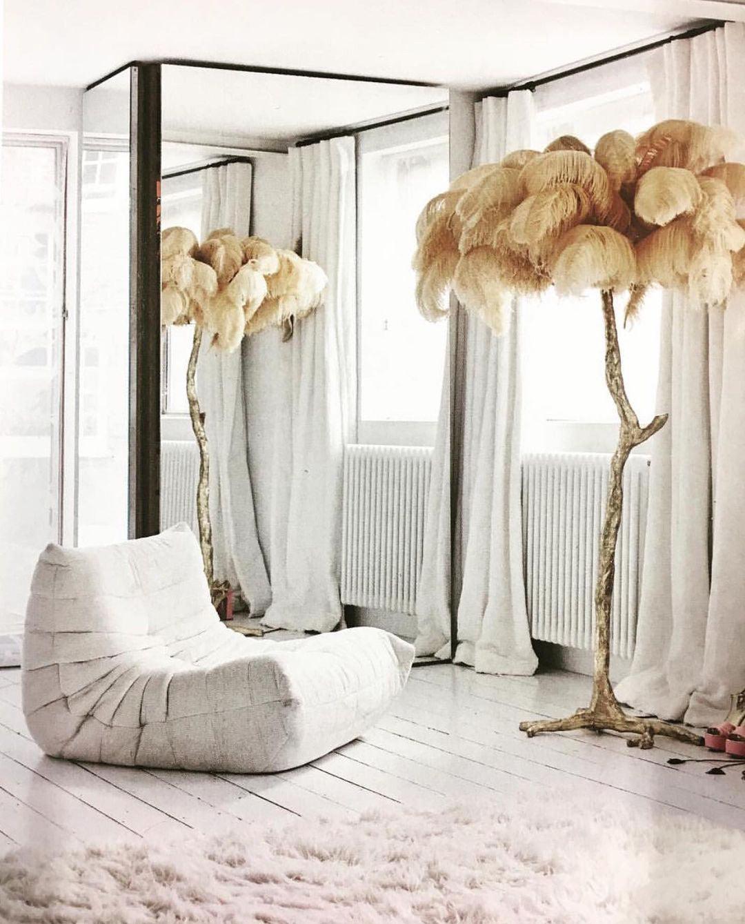 Ostrich Feather Brass Standing Lamp Floor Lamp