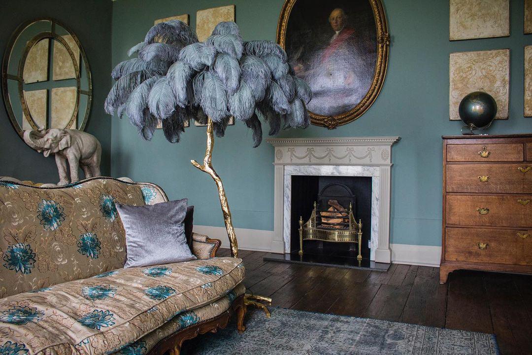 Ostrich Feather Brass Standing Lamp Floor Lamp