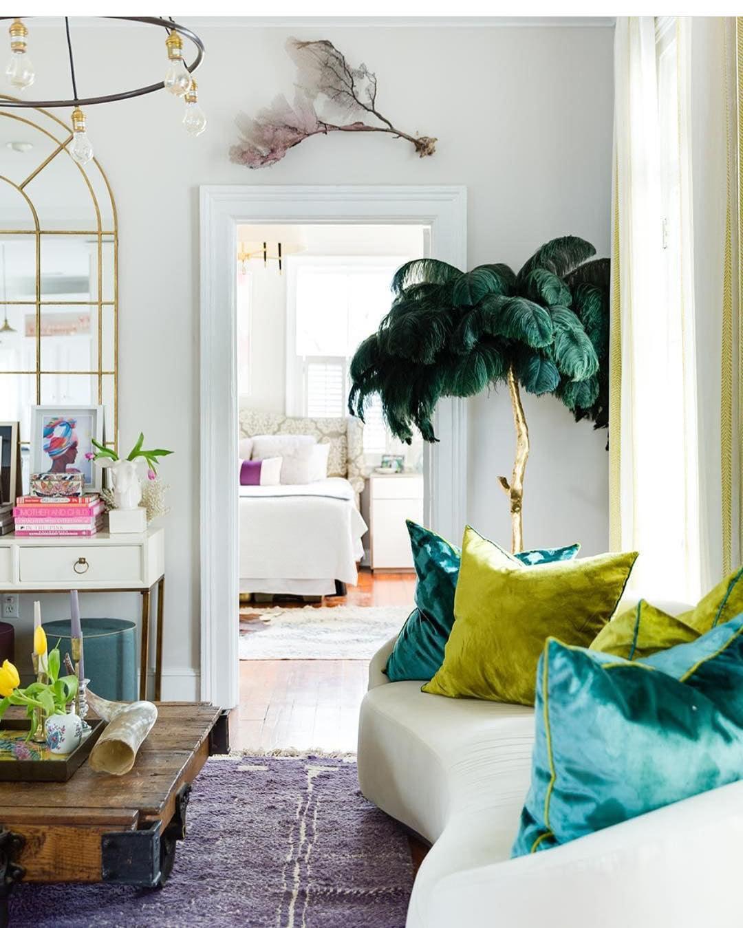 Ostrich Feather Brass Standing Lamp Floor Lamp