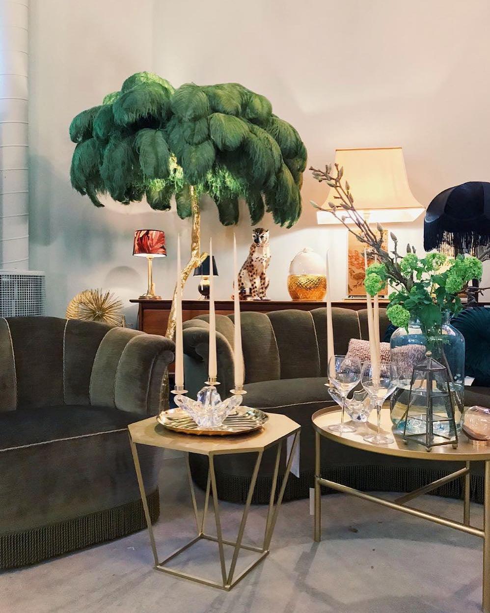 Ostrich Feather Brass Standing Lamp Floor Lamp