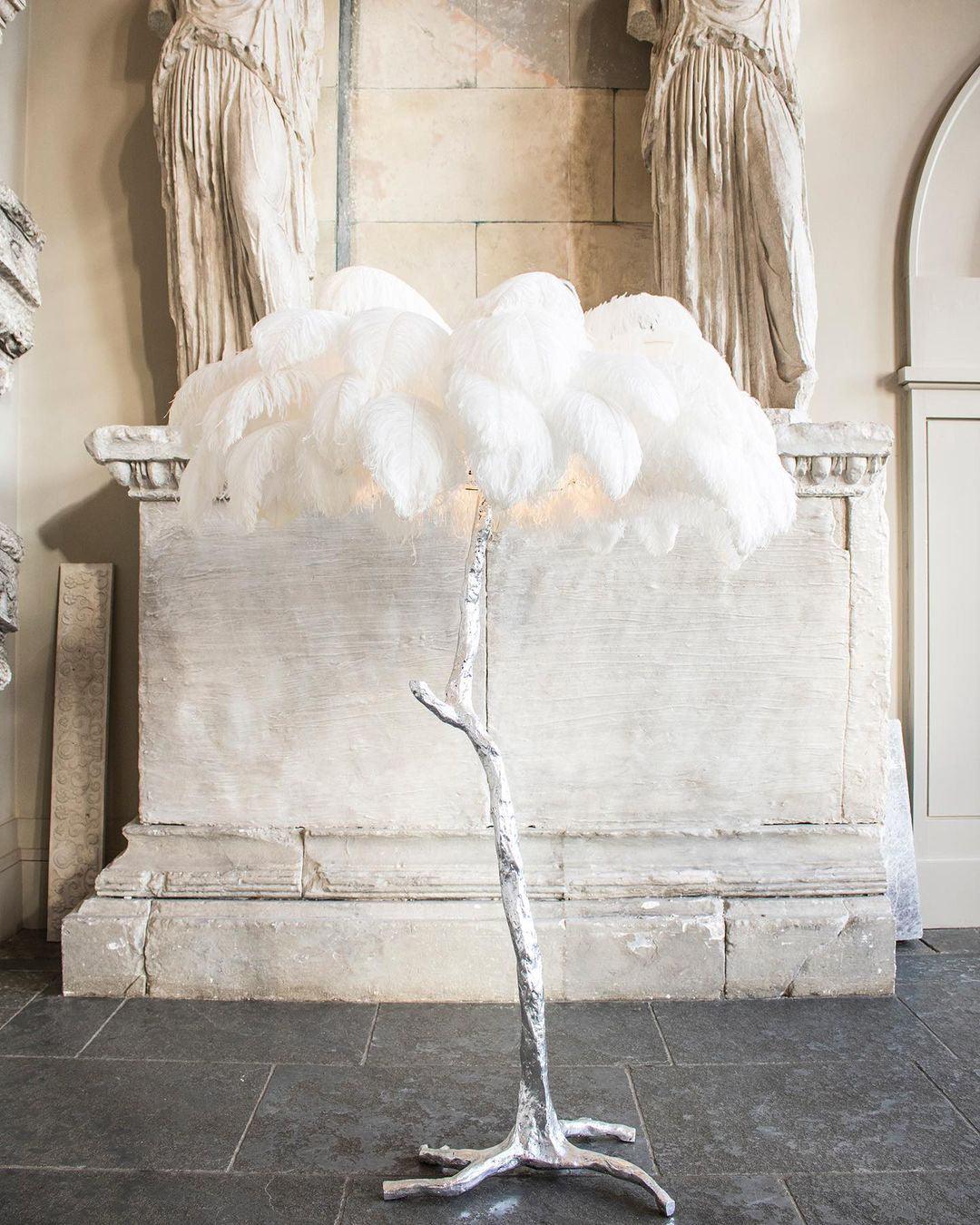 Ostrich Feather Brass Standing Lamp Floor Lamp