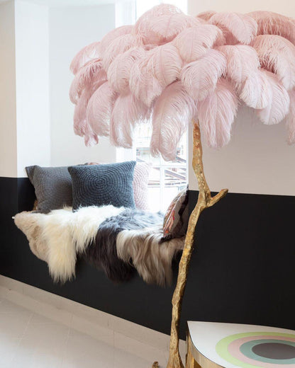 Ostrich Feather Brass Standing Lamp Floor Lamp