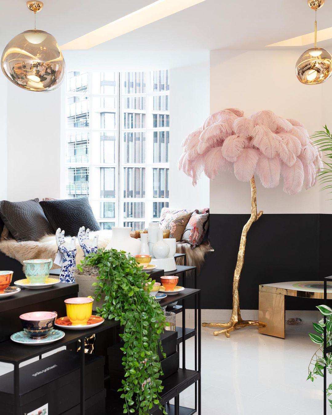 Ostrich Feather Brass Standing Lamp Floor Lamp