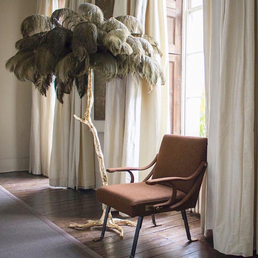 Ostrich Feather Brass Standing Lamp Floor Lamp