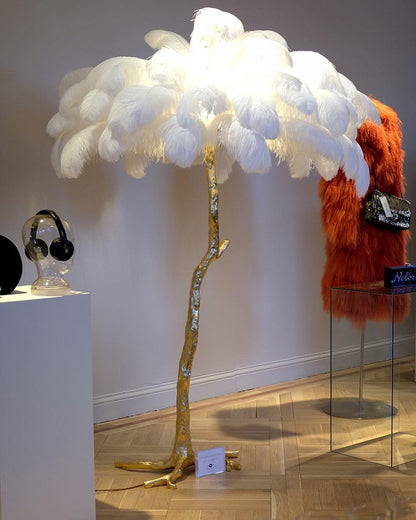 Ostrich Feather Brass Standing Lamp Floor Lamp