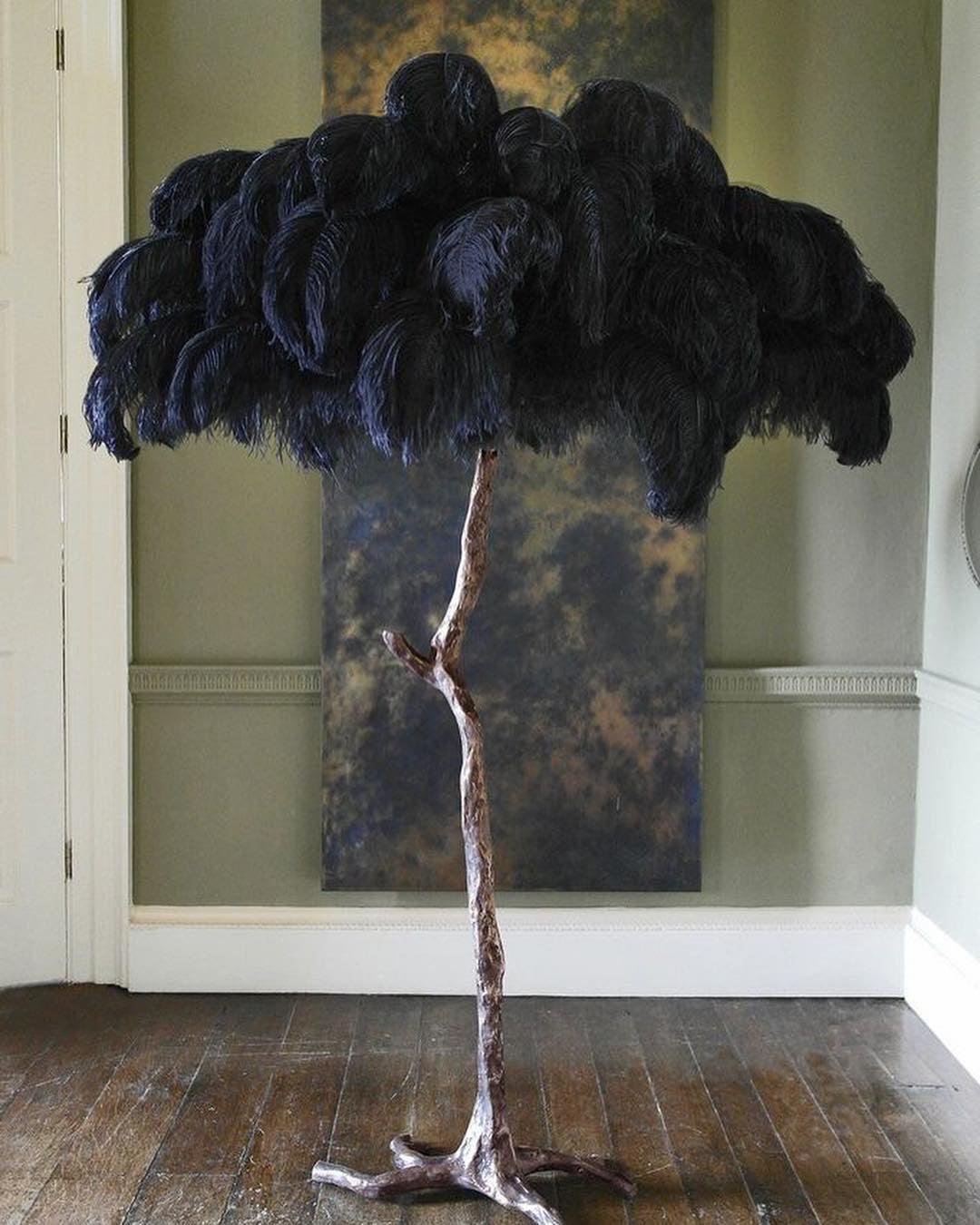 Ostrich Feather Brass Standing Lamp Floor Lamp