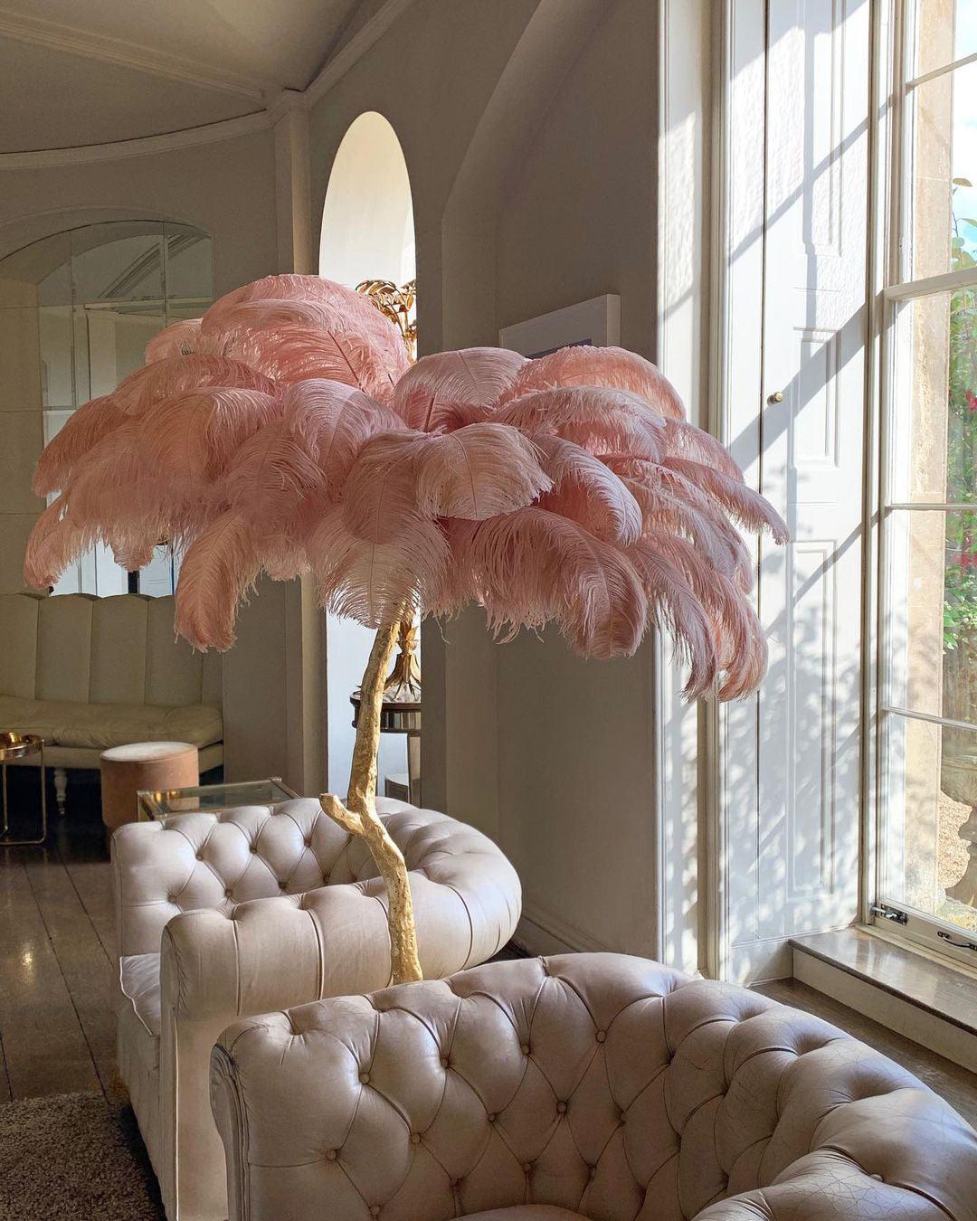 Ostrich Feather Brass Standing Lamp Floor Lamp