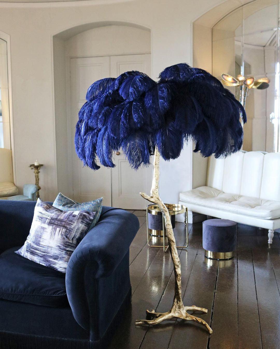 Ostrich Feather Brass Standing Lamp Floor Lamp