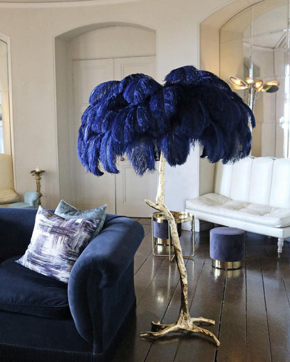 Ostrich Feather Brass Standing Lamp Floor Lamp
