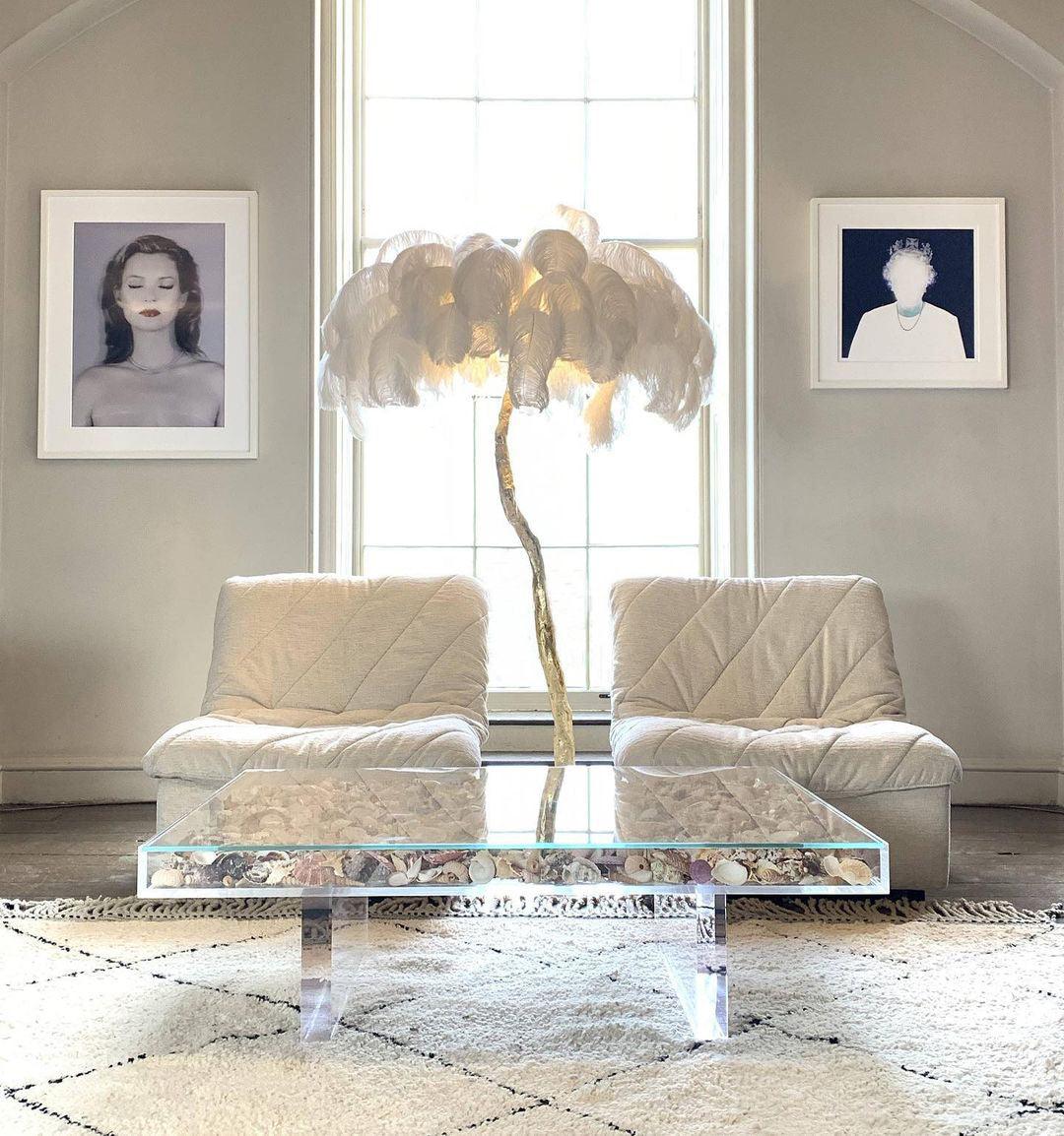 Ostrich Feather Brass Standing Lamp Floor Lamp