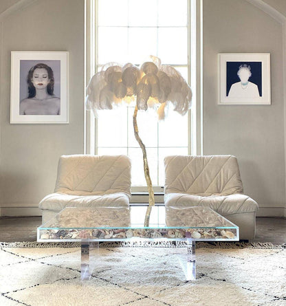 Ostrich Feather Brass Standing Lamp Floor Lamp