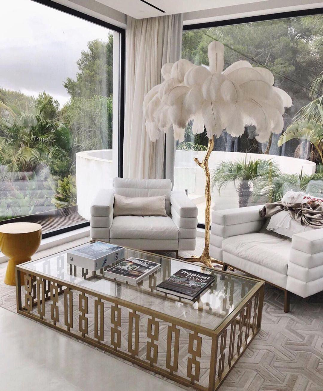 Ostrich Feather Brass Standing Lamp Floor Lamp