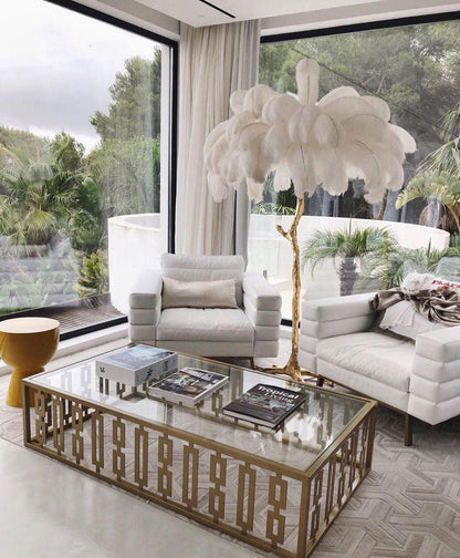 Ostrich Feather Brass Standing Lamp Floor Lamp