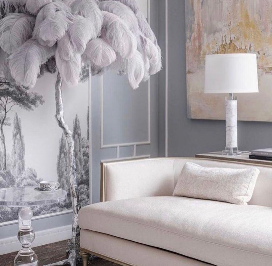 Ostrich Feather Brass Standing Lamp Floor Lamp