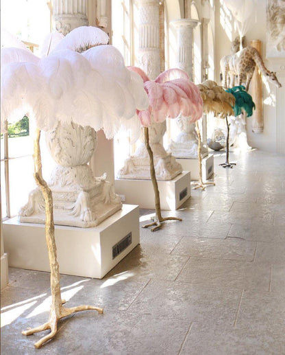 Ostrich Feather Brass Standing Lamp Floor Lamp