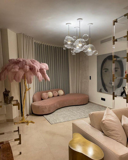 Ostrich Feather Brass Standing Lamp Floor Lamp