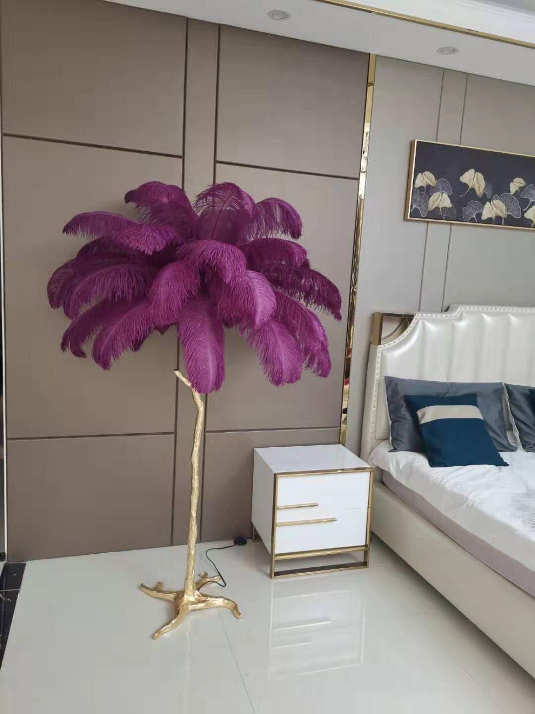 Ostrich Feather Brass Standing Lamp Floor Lamp