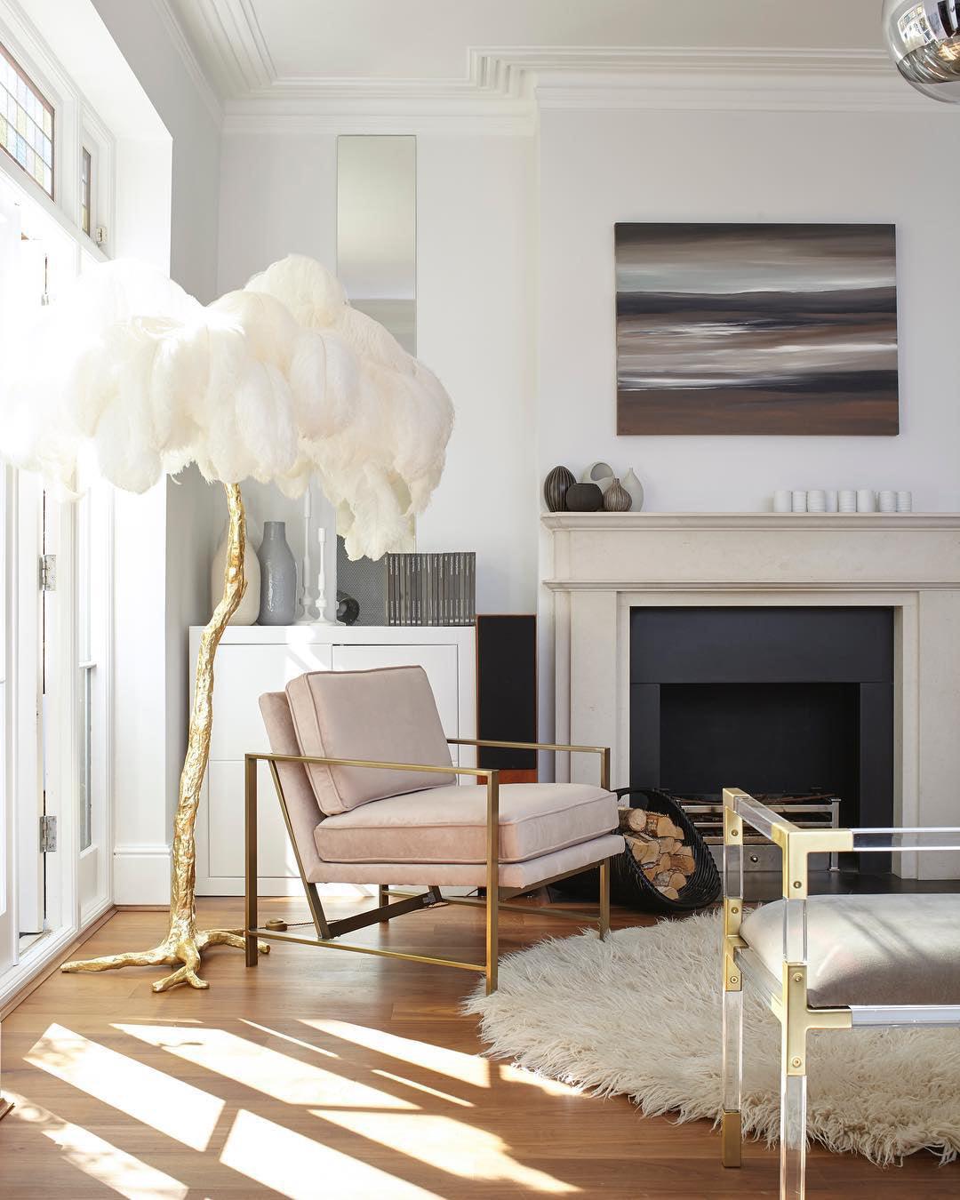 Ostrich Feather Brass Standing Lamp Floor Lamp